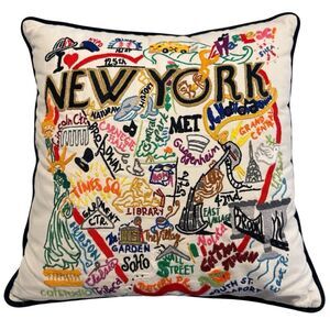 Vintage Catstudio Geography Collection Hand Embroidered Throw Pillow Multicolor